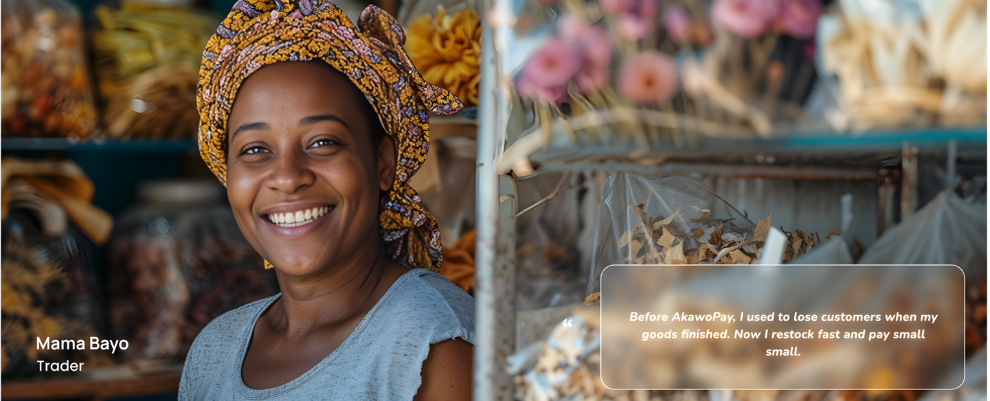 Smiling Nigerian trader standing in her shop